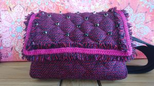 Pink and purple tweed upcycled handbag